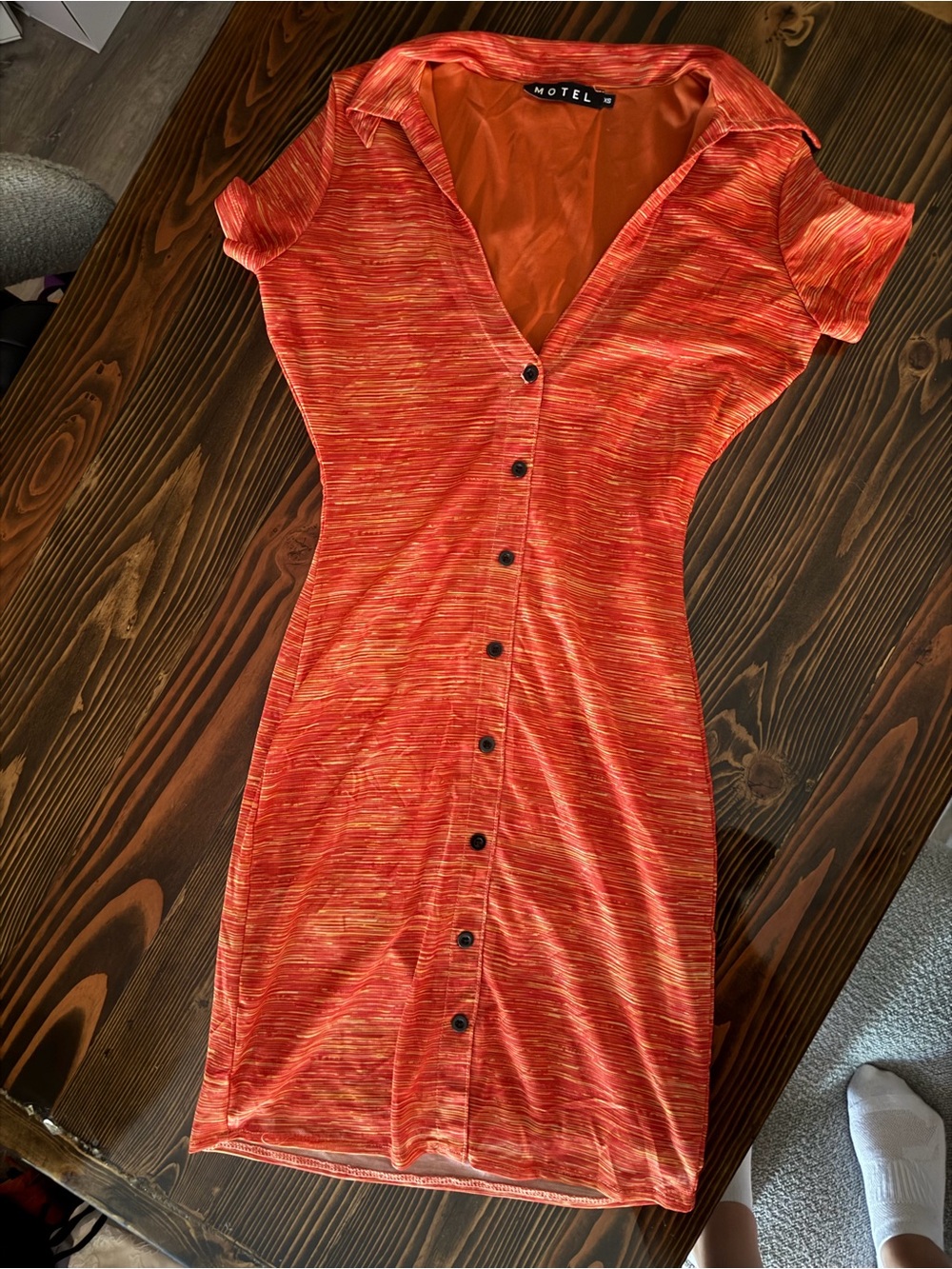 Motel Rocks Orange Heathered Button-Down Midi Dress